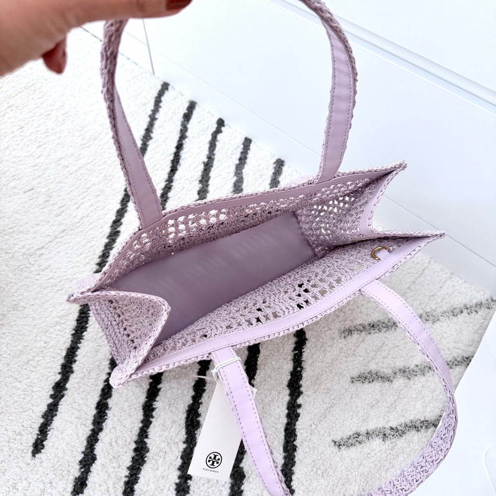 NWT Tory Burch Hand Crocheted Ella Tote - Small Pale Purple - 100% AUTHENTIC - Picture 3 of 7